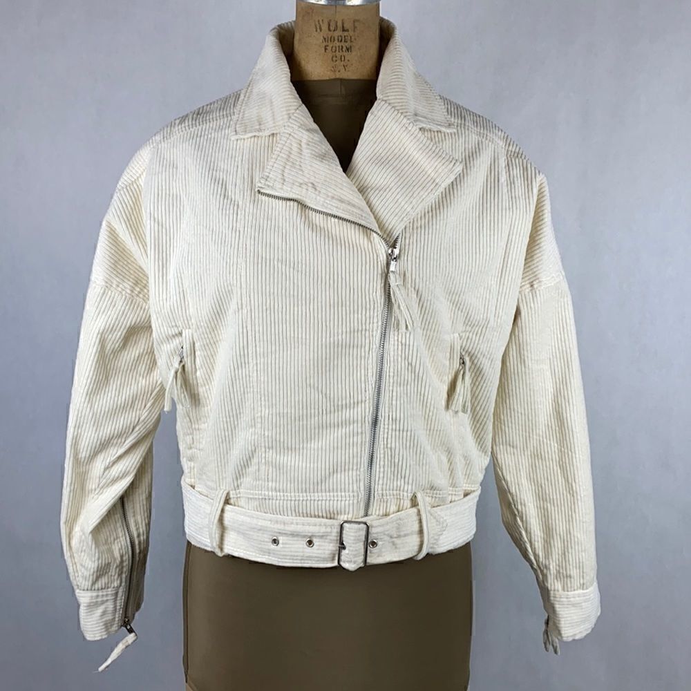 NWT Lost + wander Asymmetrical Jacket Sz Small Belted Cream Zipper